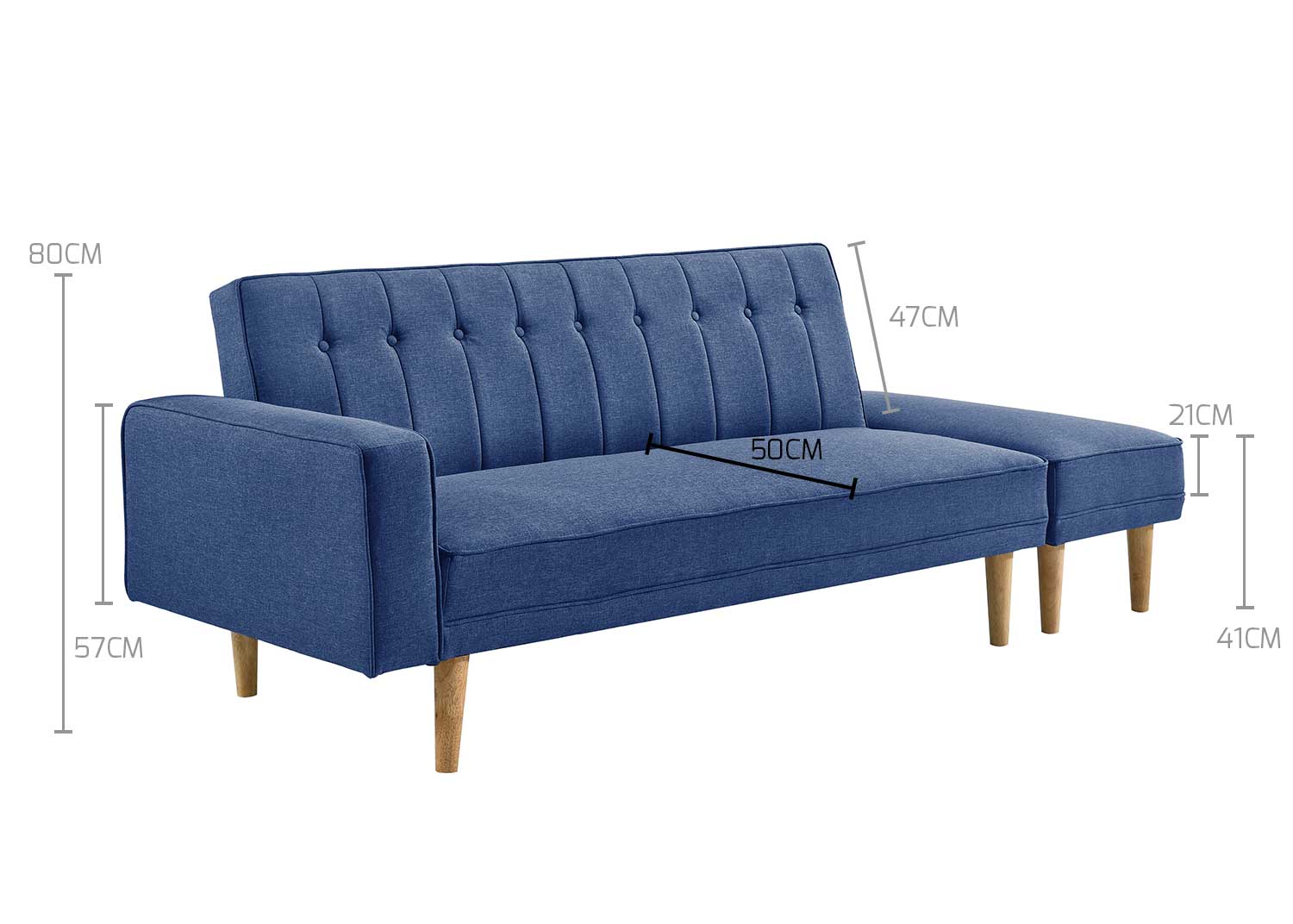 3 Seater Fabric Sofa Bed with Ottoman (Blue) - Bedzy Australia