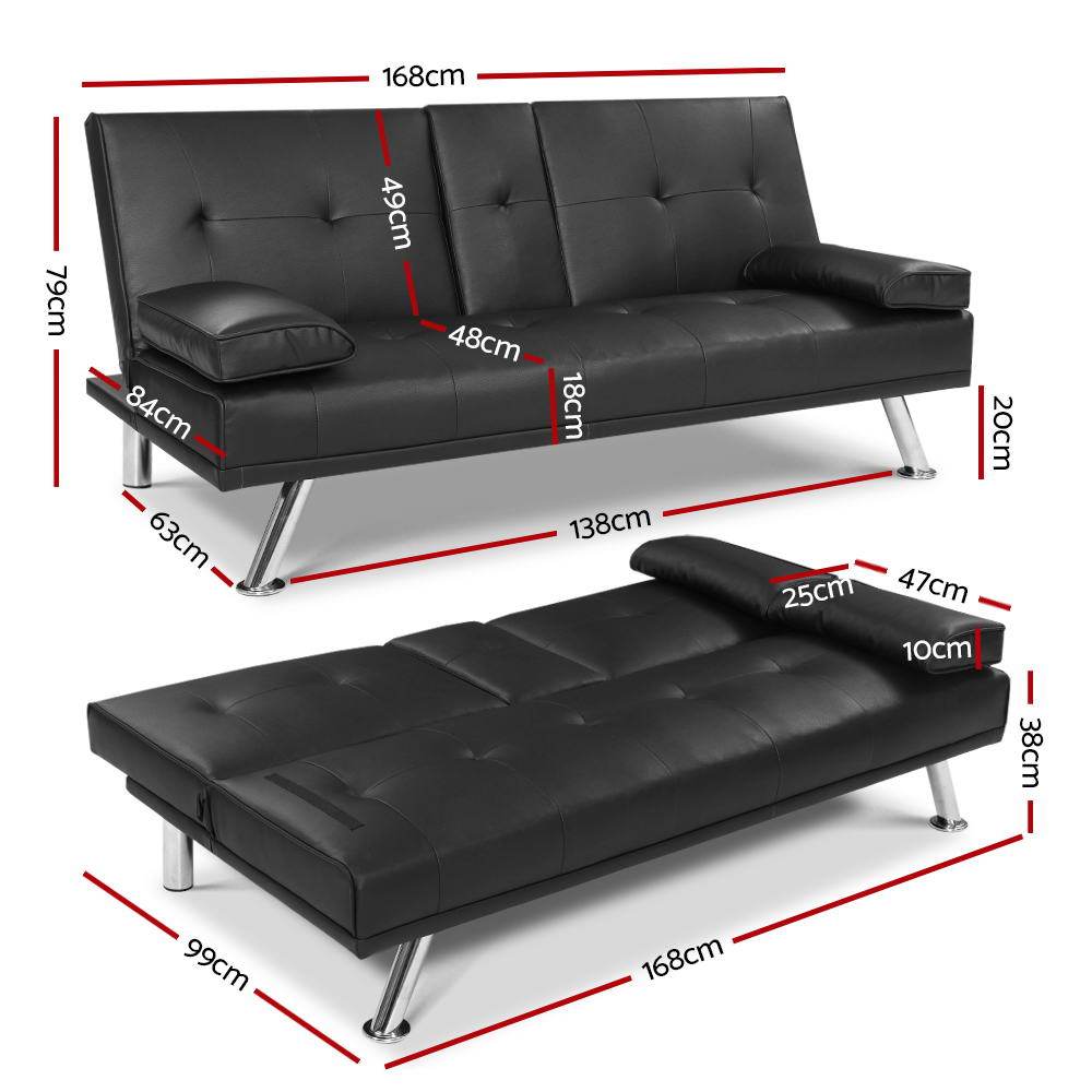 3 Seater Leather Cup Holder Recliner Sofa Bed - Bedzy Australia