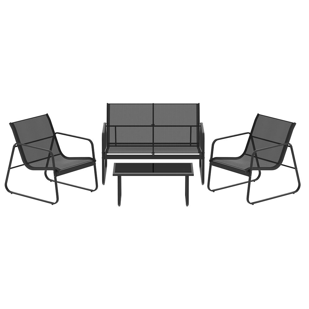 4 Piece Outdoor Patio Setting Black - Furniture > Outdoor - Bedzy Australia