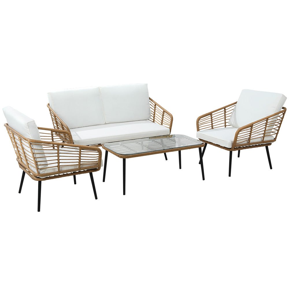 4 Seater Rattan Outdoor Lounge Set - Furniture > Outdoor - Bedzy Australia