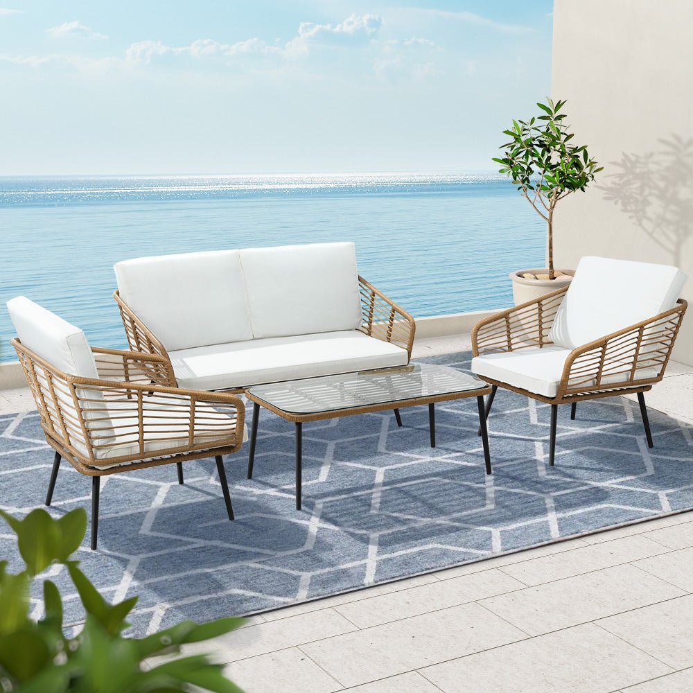 4 Seater Rattan Outdoor Lounge Set - Furniture > Outdoor - Bedzy Australia