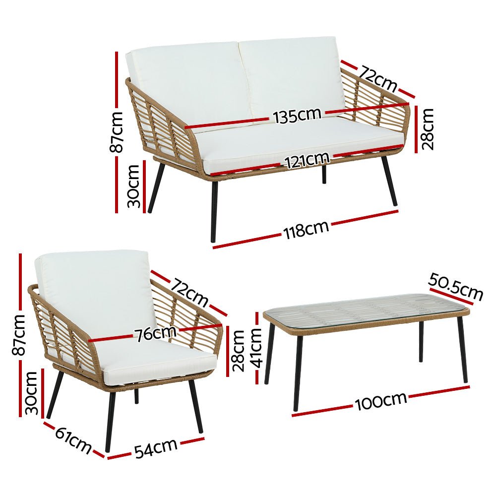 4 Seater Rattan Outdoor Lounge Set - Furniture > Outdoor - Bedzy Australia