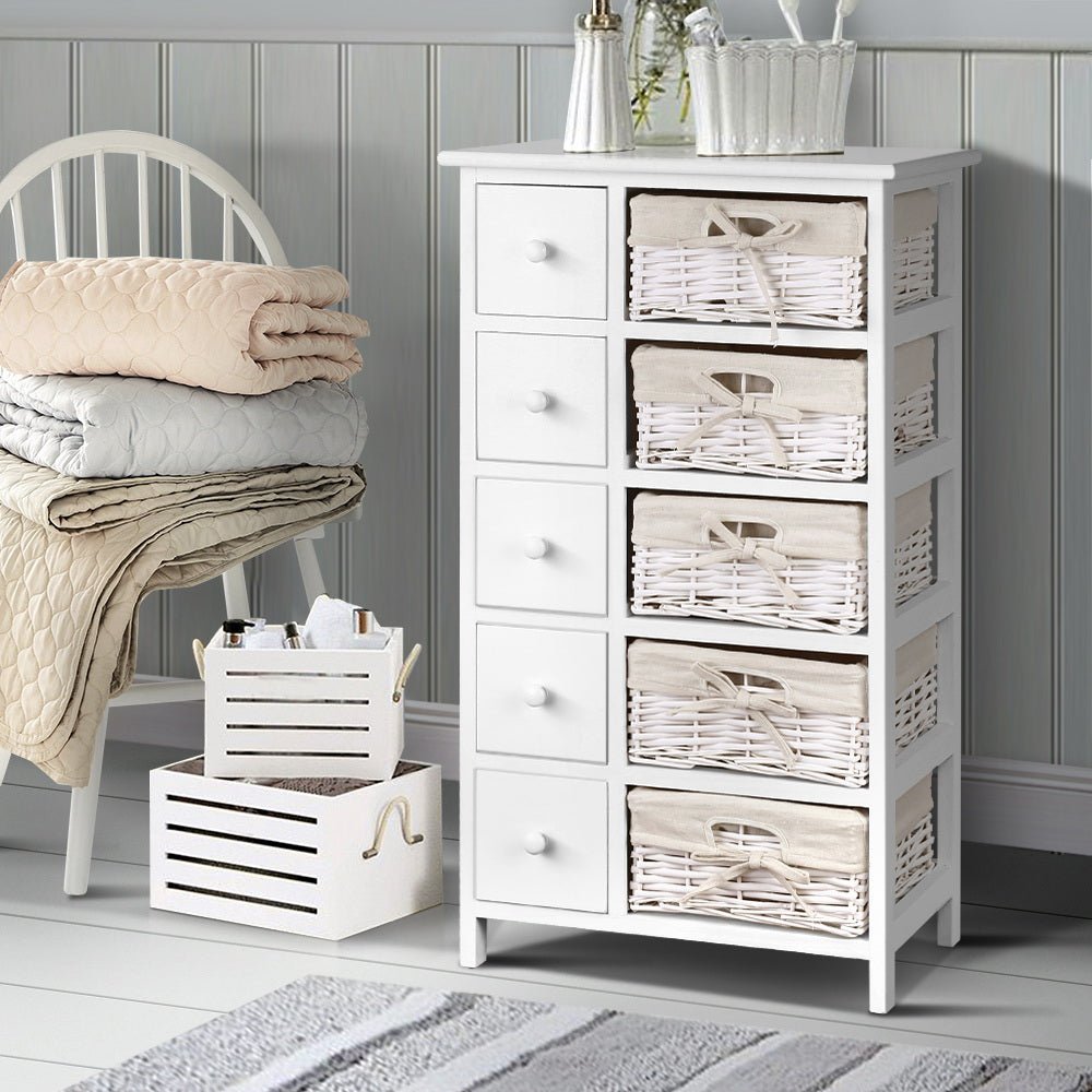 5 Basket Storage Drawers - White - Bedzy Australia