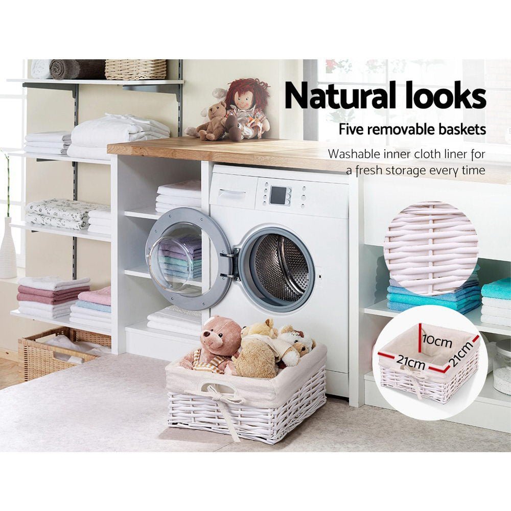 5 Basket Storage Drawers - White - Bedzy Australia