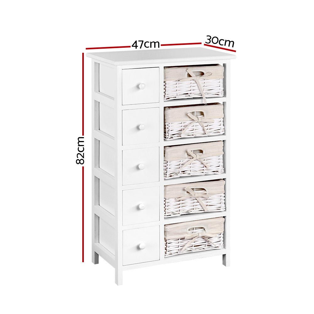 5 Basket Storage Drawers - White - Bedzy Australia