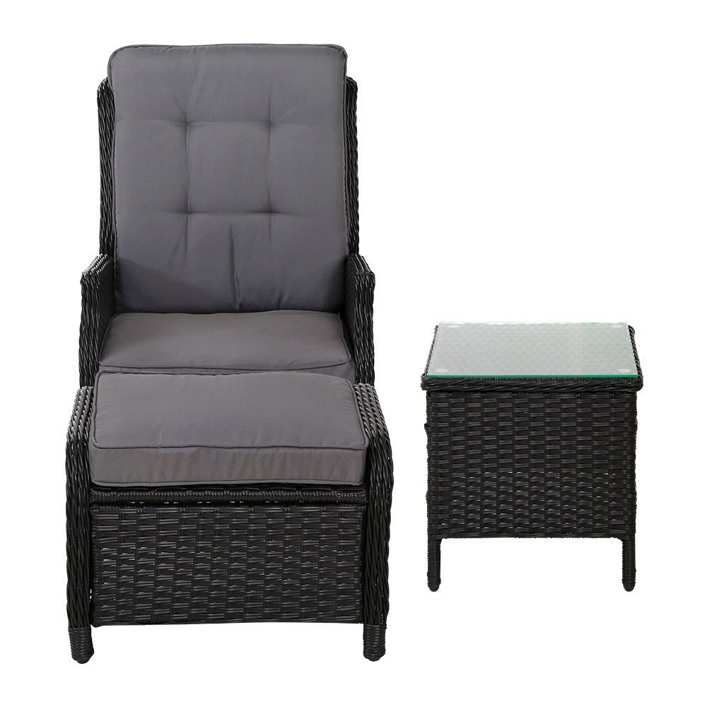 5 Piece Ella Outdoor Recliner Chair Ottoman and Table Set Black - Furniture > Outdoor - Bedzy Australia