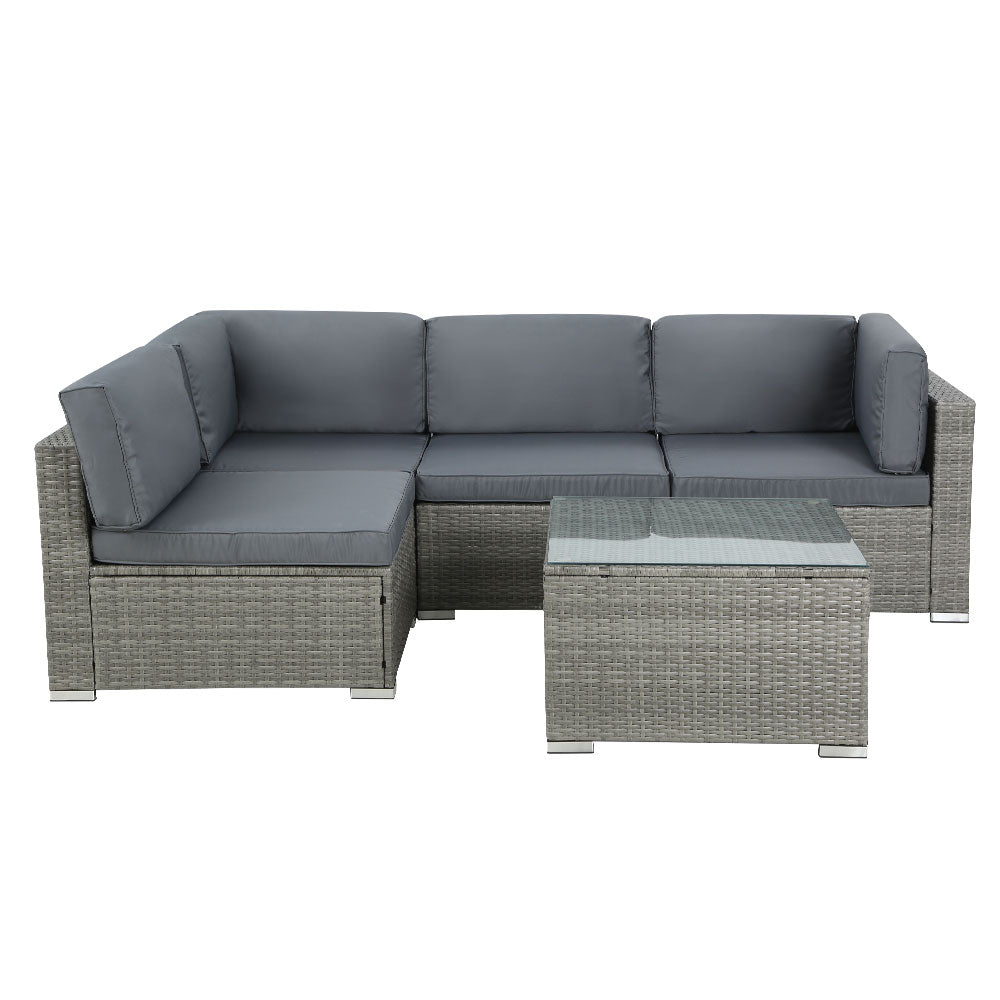 5 Piece Noosa Outdoor Wicker Sofa Set - Grey - Furniture > Outdoor - Bedzy Australia