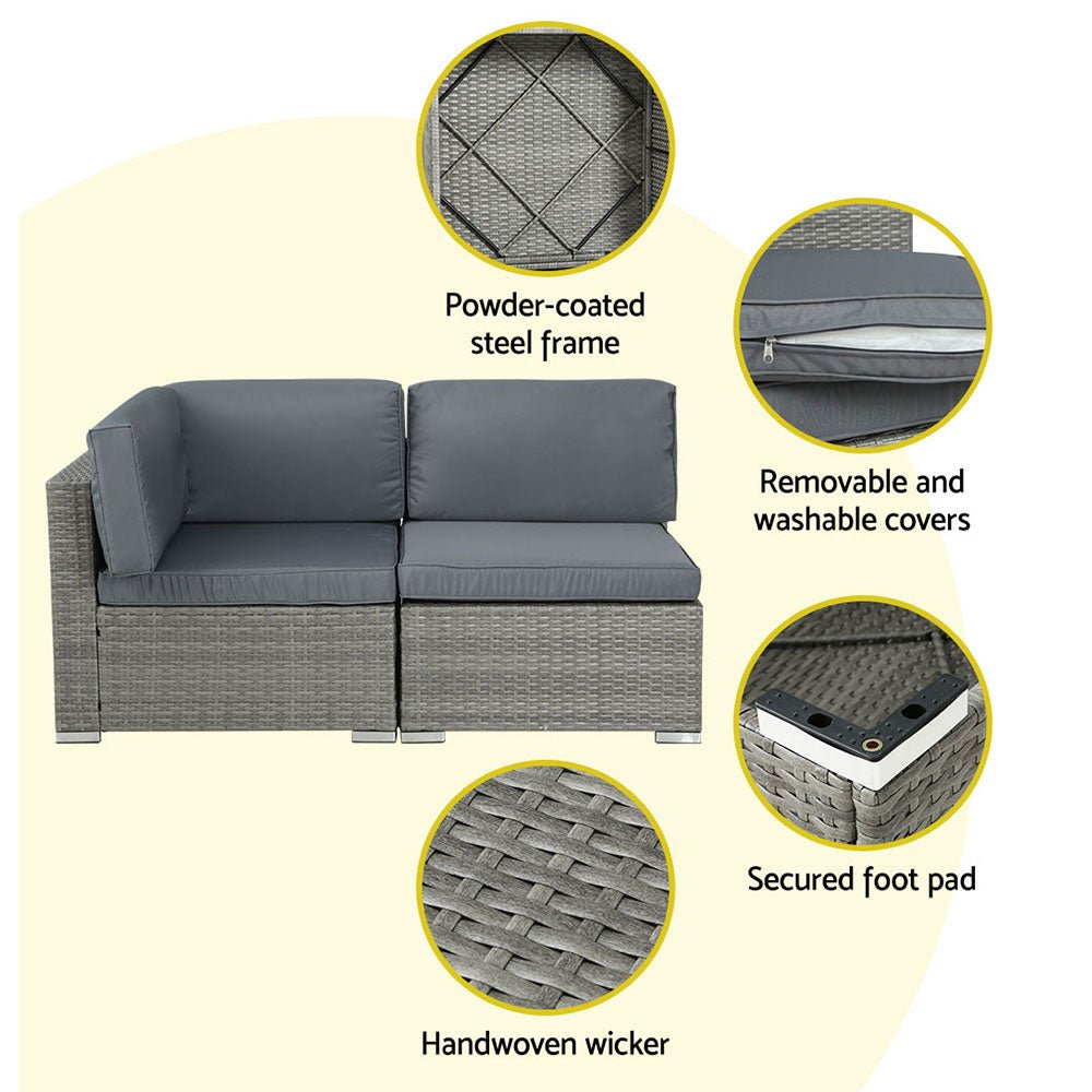 5 Piece Noosa Outdoor Wicker Sofa Set - Grey - Furniture > Outdoor - Bedzy Australia