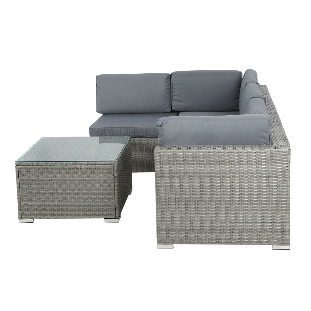 5 Piece Noosa Outdoor Wicker Sofa Set - Grey - Furniture > Outdoor - Bedzy Australia