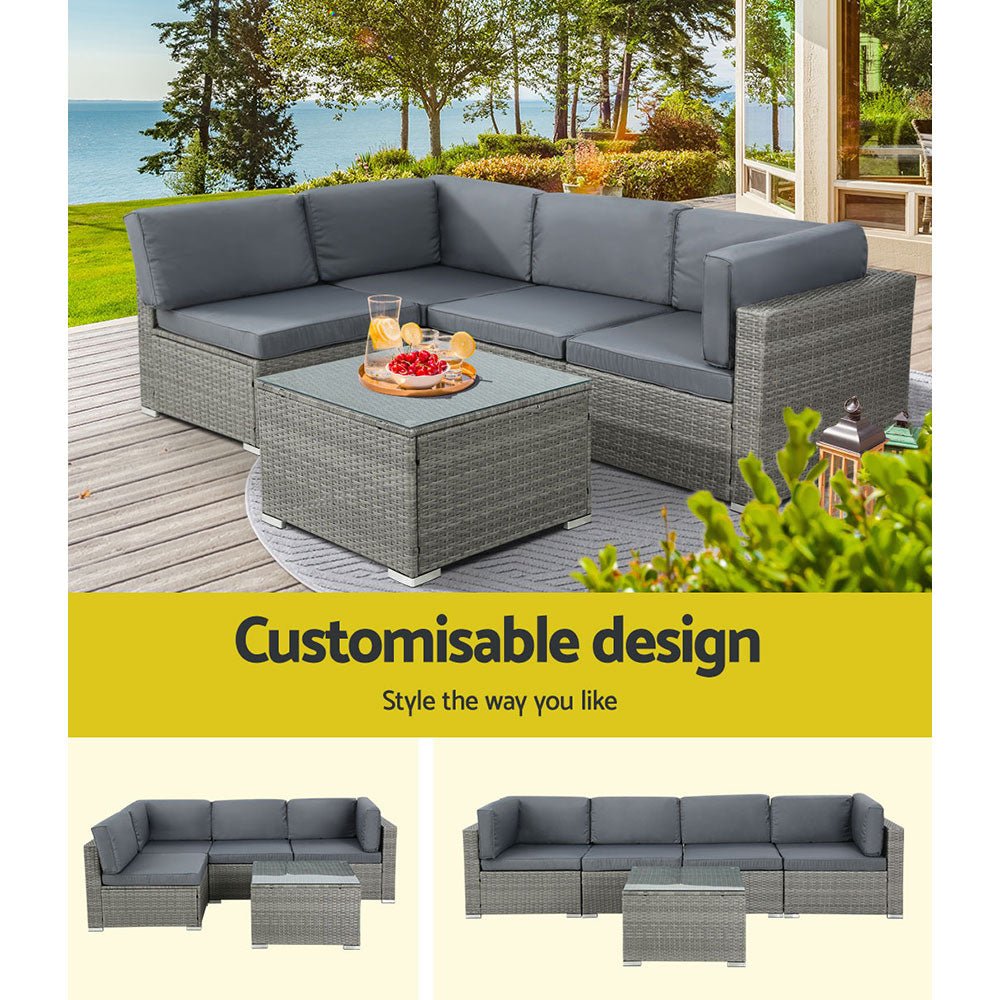 5 Piece Noosa Outdoor Wicker Sofa Set - Grey - Furniture > Outdoor - Bedzy Australia