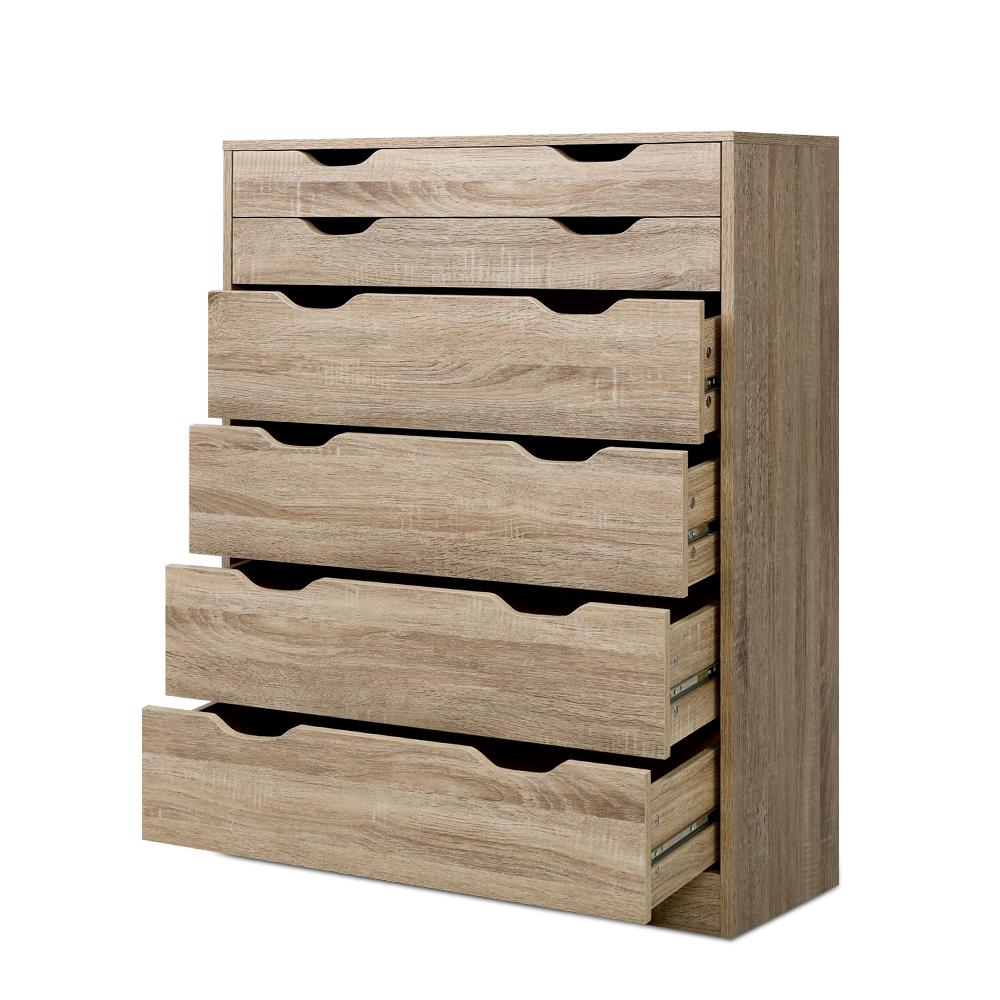 6 Drawer Tallboy Storage Dresser Oak - Bedzy Australia