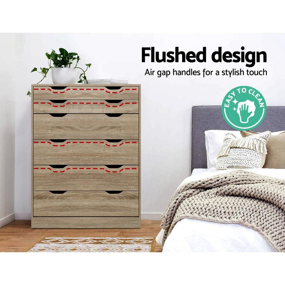 6 Drawer Tallboy Storage Dresser Oak - Bedzy Australia