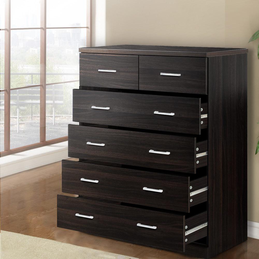 6 Drawer Tallboy Walnut - Bedzy Australia