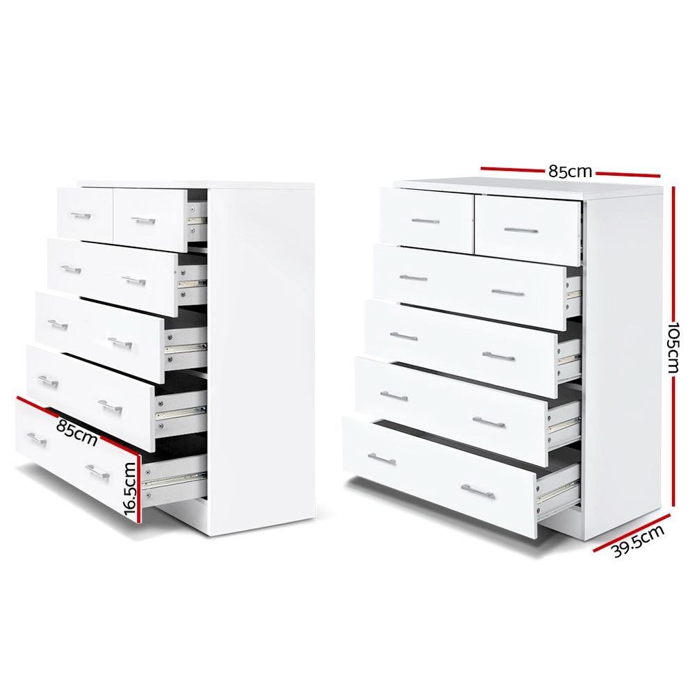 6 Drawer Tallboy White - Bedzy Australia