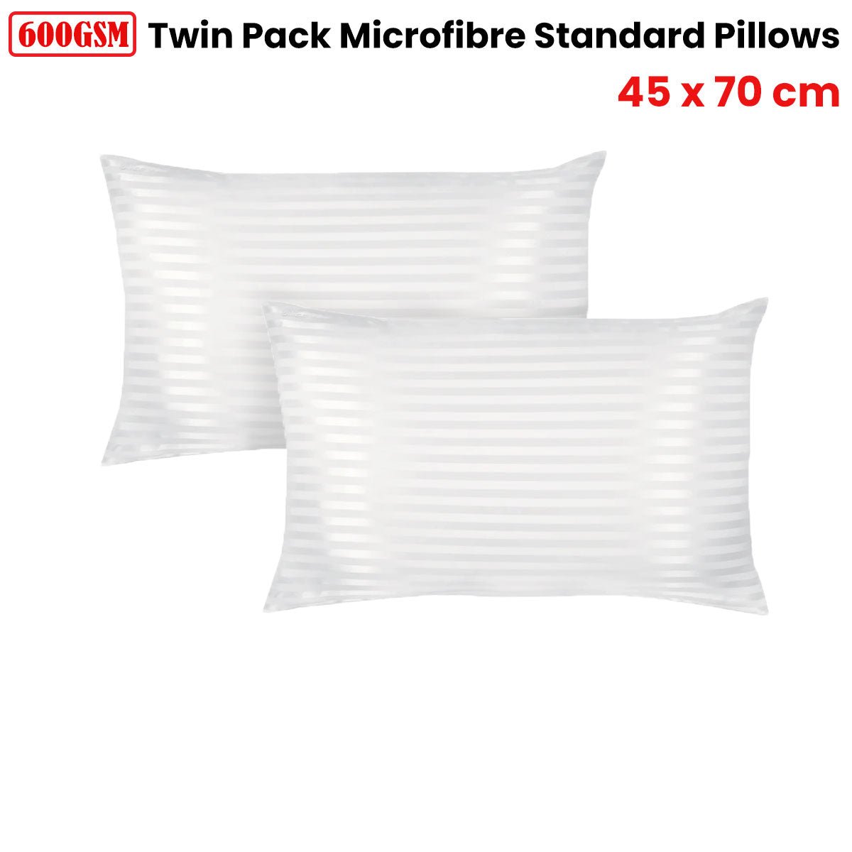 600GSM Twin Pack Microfibre Standard Pillows 45 x 70 cm - Home & Garden > Bedding - Bedzy Australia