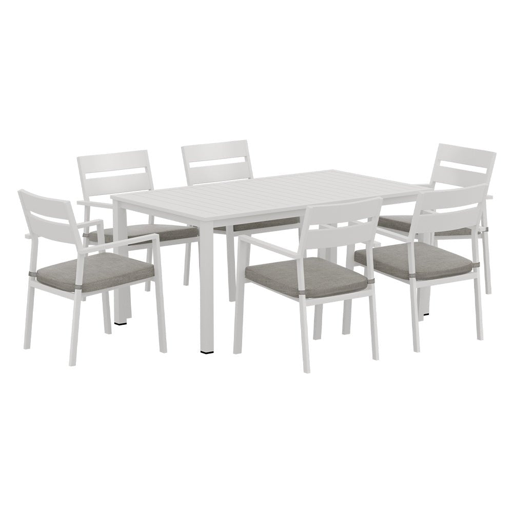 7 Piece Aluminium Outdoor Dining Set White With Grey Cushions - Furniture > Outdoor - Bedzy Australia