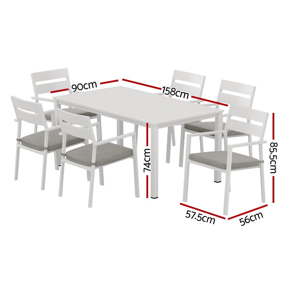 7 Piece Aluminium Outdoor Dining Set White With Grey Cushions - Furniture > Outdoor - Bedzy Australia