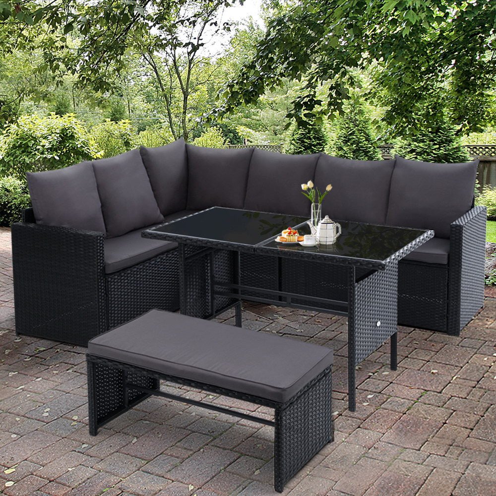 8 Seat Wicker Outdoor Lounge Setting - Black - Furniture > Outdoor - Bedzy Australia