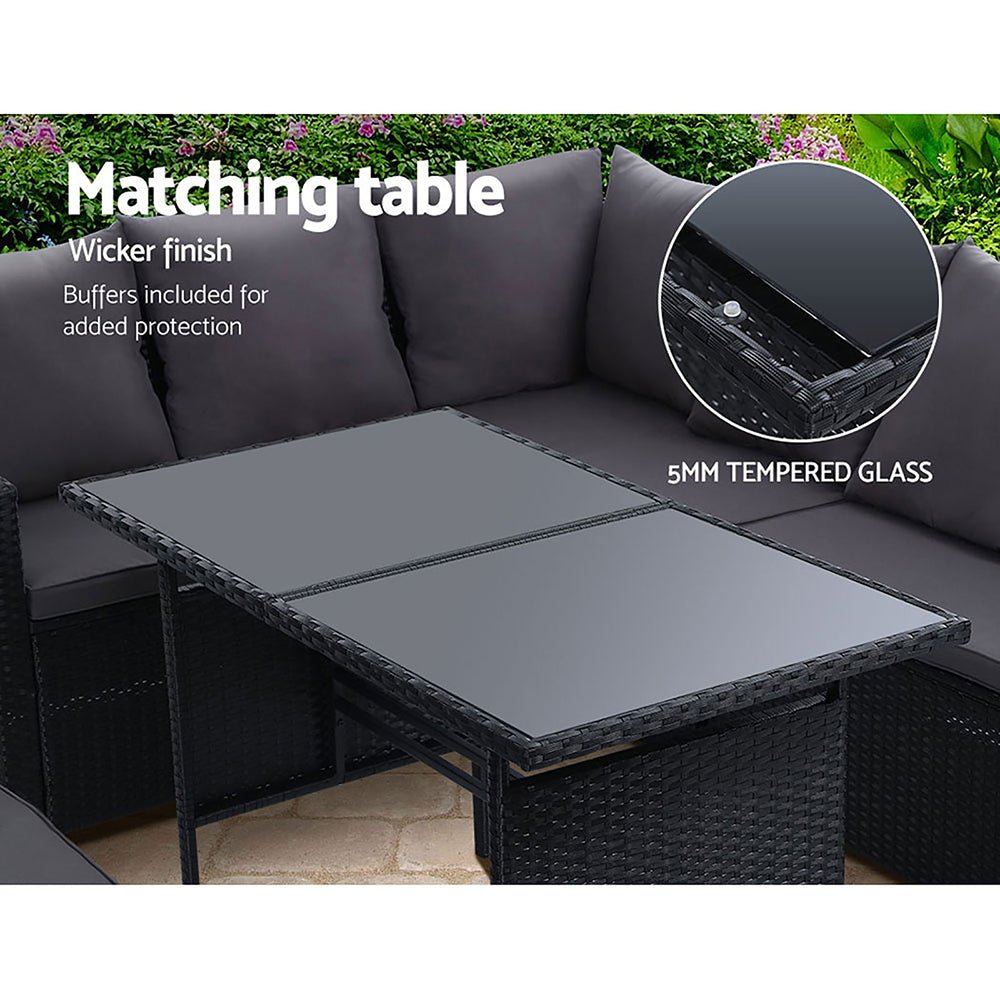 8 Seat Wicker Outdoor Lounge Setting - Black - Furniture > Outdoor - Bedzy Australia