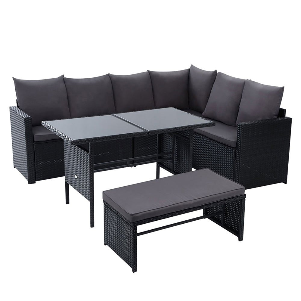 8 Seat Wicker Outdoor Lounge Setting - Black - Furniture > Outdoor - Bedzy Australia