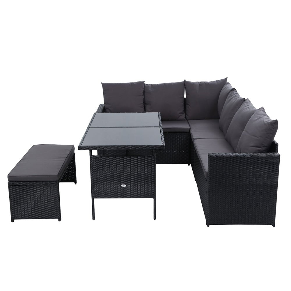 8 Seat Wicker Outdoor Lounge Setting - Black - Furniture > Outdoor - Bedzy Australia