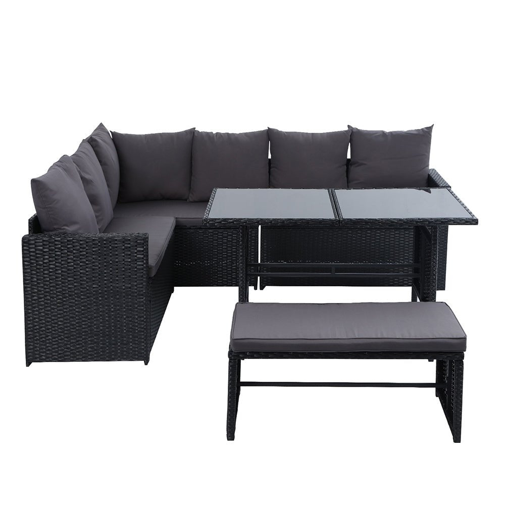 8 Seat Wicker Outdoor Lounge Setting - Black - Furniture > Outdoor - Bedzy Australia