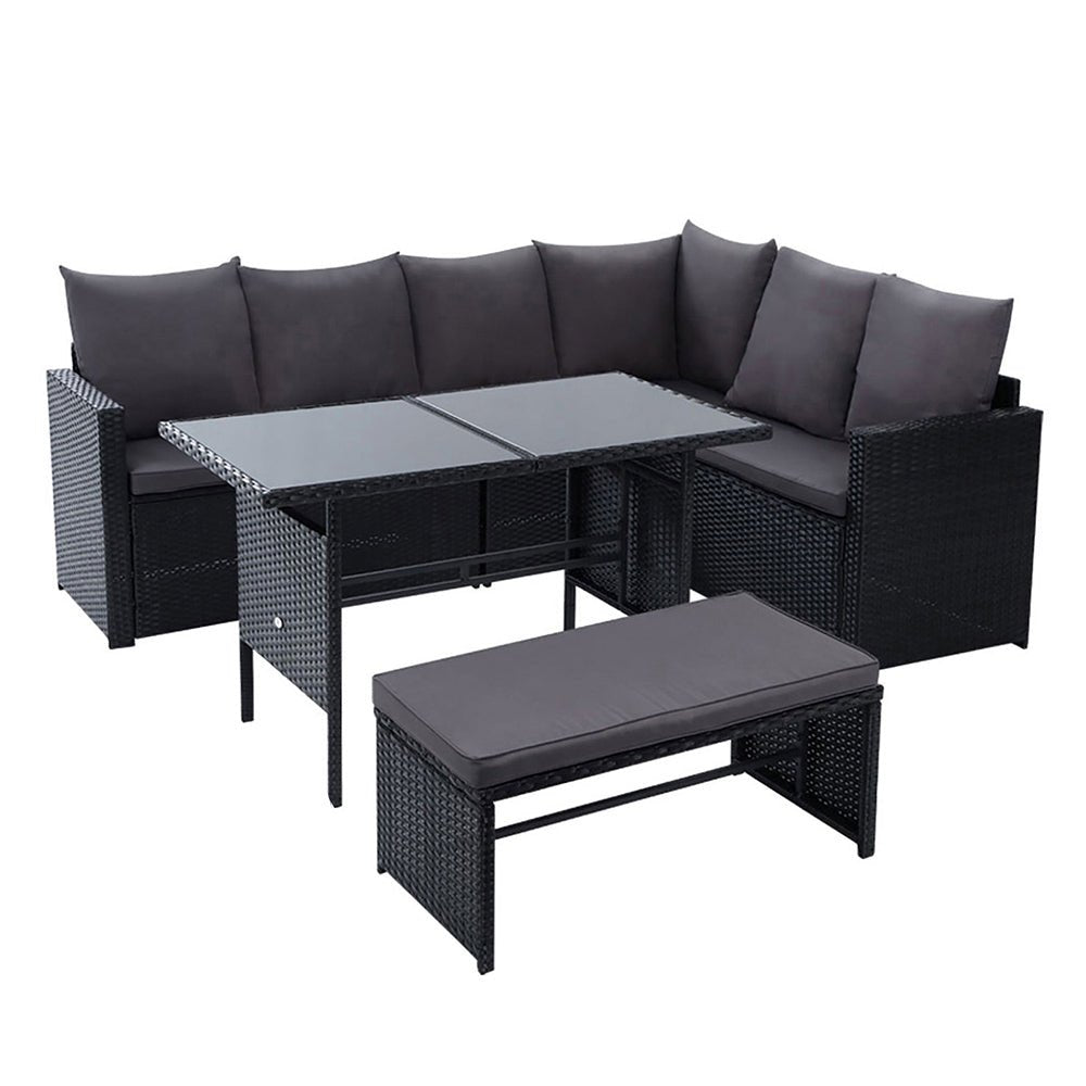 8 Seat Wicker Outdoor Lounge Setting with Storage Cover - Black - Furniture > Outdoor - Bedzy Australia