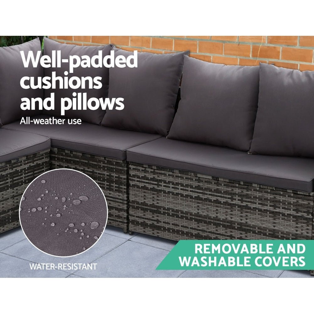 8 Seat Wicker Outdoor Lounge Setting with Storage Cover - Mixed Grey - Furniture > Outdoor - Bedzy Australia