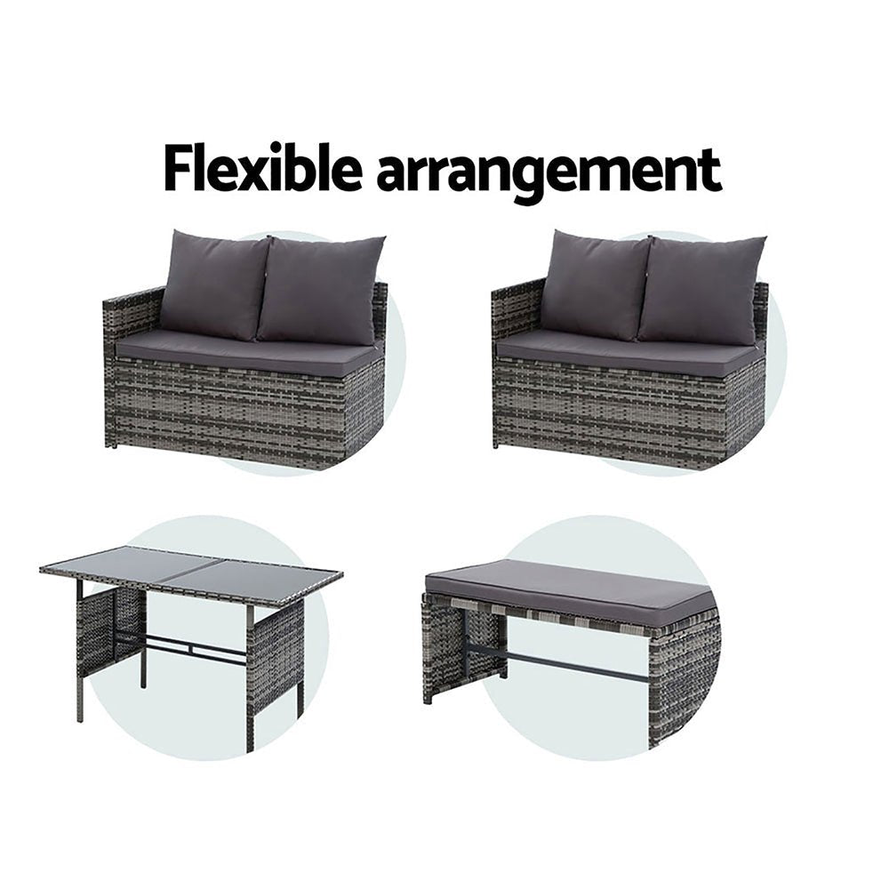 8 Seat Wicker Outdoor Lounge Setting with Storage Cover - Mixed Grey - Furniture > Outdoor - Bedzy Australia