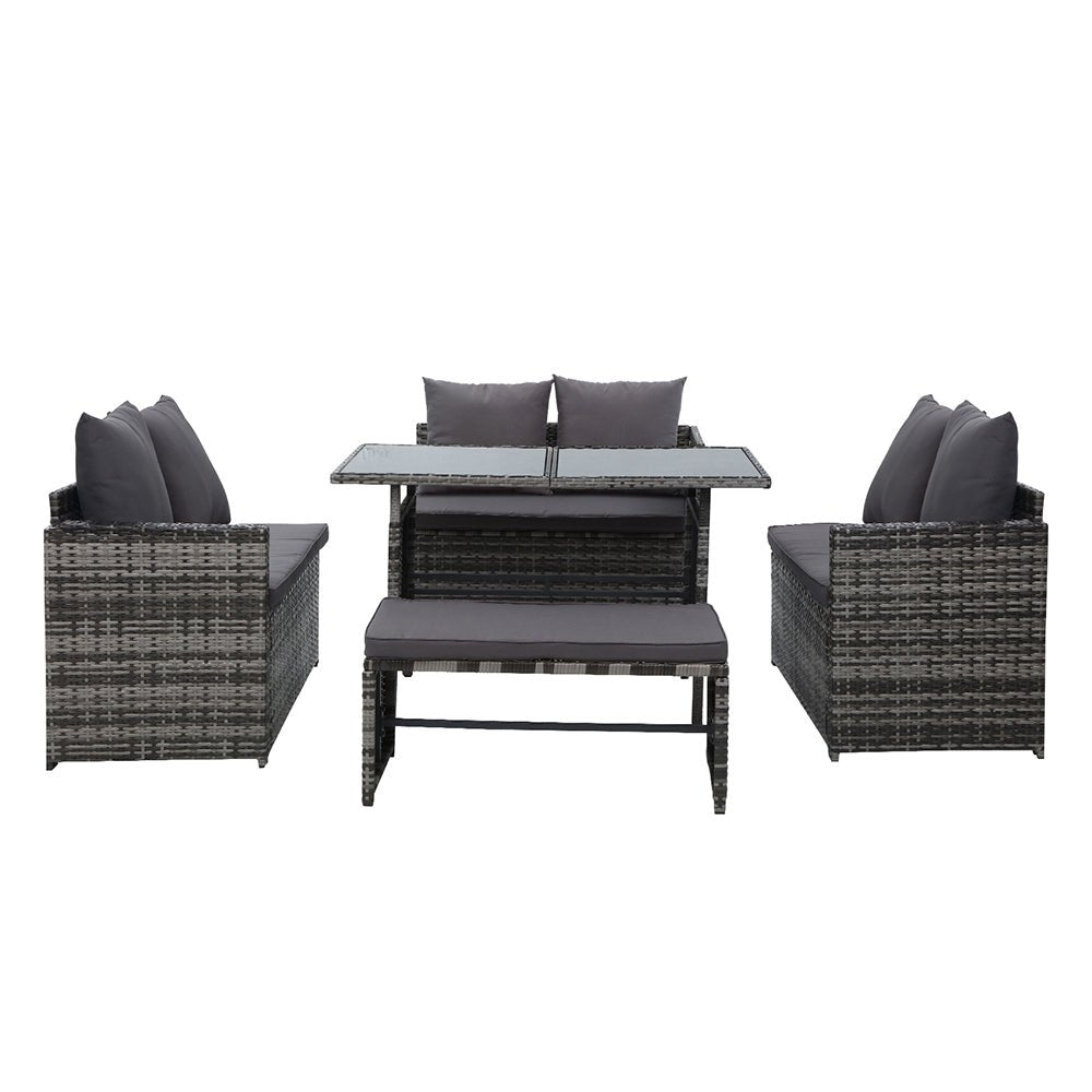 8 Seat Wicker Outdoor Lounge Setting with Storage Cover - Mixed Grey - Furniture > Outdoor - Bedzy Australia