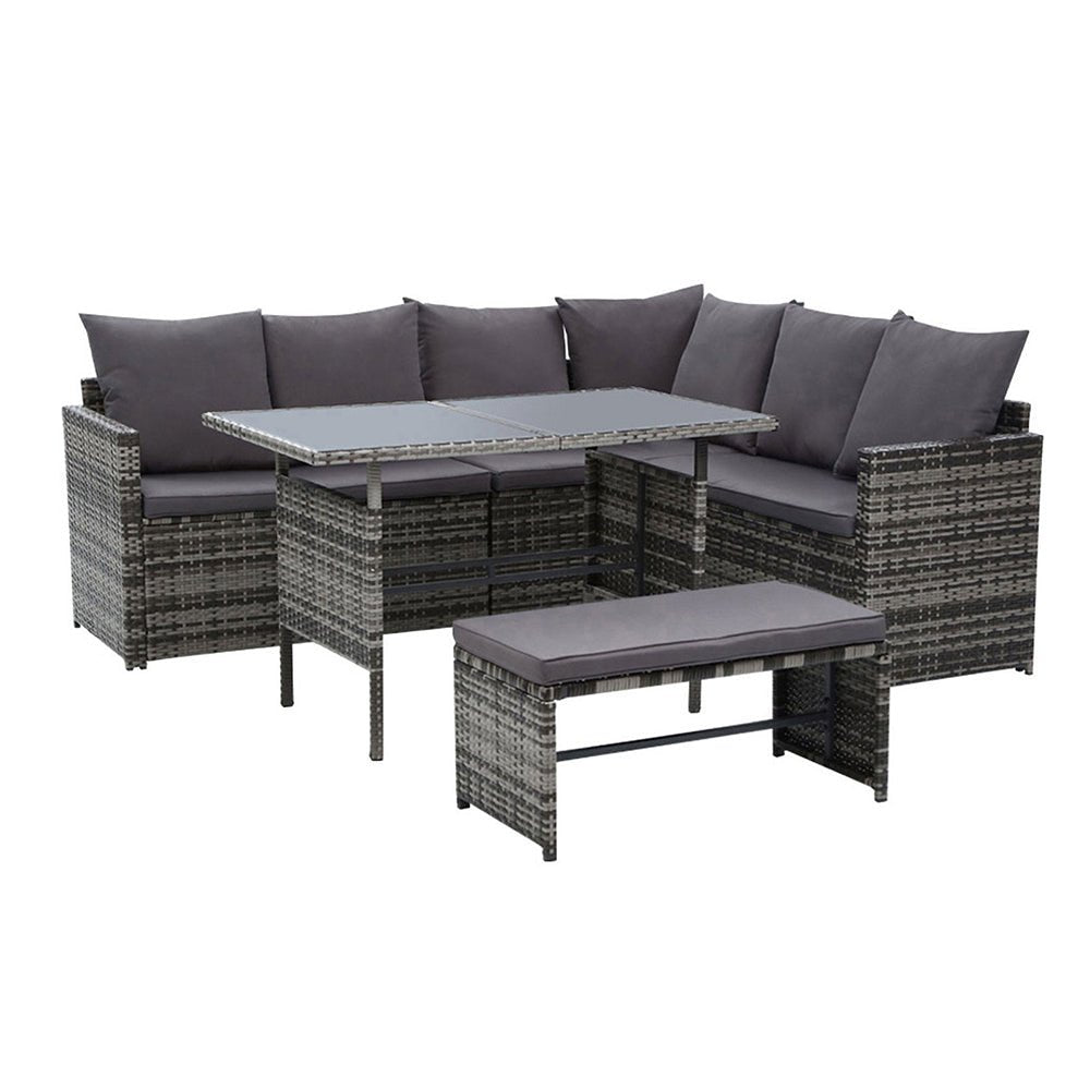 8 Seat Wicker Outdoor Lounge Setting with Storage Cover - Mixed Grey - Furniture > Outdoor - Bedzy Australia