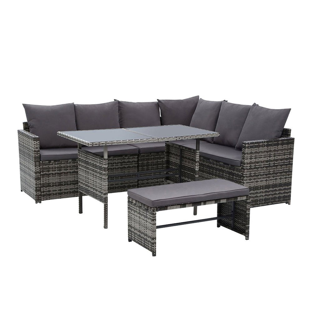 8 Seat Wicker Outdoor Lounge Setting with Storage Cover - Mixed Grey - Furniture > Outdoor - Bedzy Australia