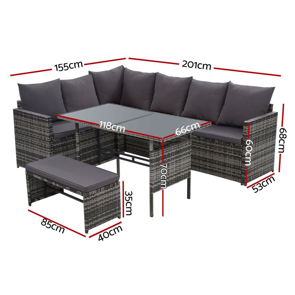 8 Seat Wicker Outdoor Lounge Setting with Storage Cover - Mixed Grey - Furniture > Outdoor - Bedzy Australia