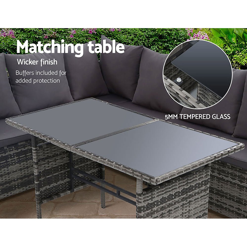 8 Seat Wicker Outdoor Lounge Setting with Storage Cover - Mixed Grey - Furniture > Outdoor - Bedzy Australia