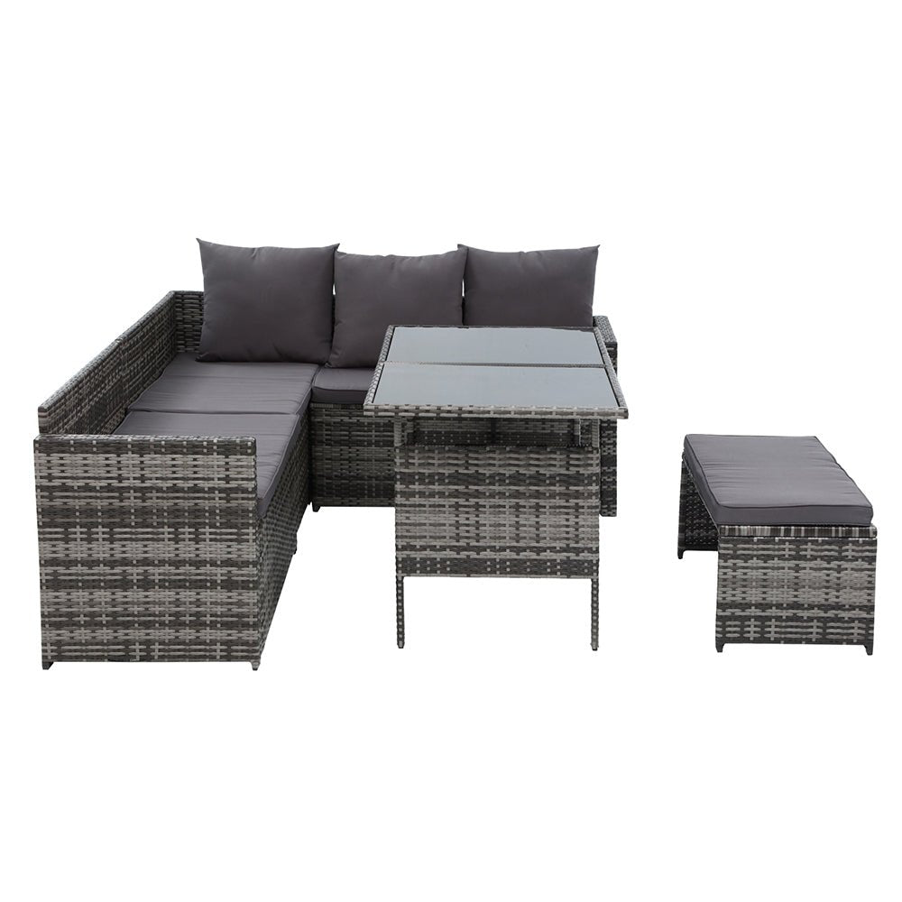 8 Seat Wicker Outdoor Lounge Setting with Storage Cover - Mixed Grey - Furniture > Outdoor - Bedzy Australia