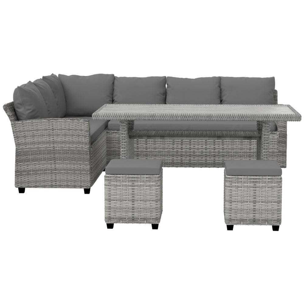 9 Seat Outdoor Wicker Lounge Dining Set - Mixed Grey - Furniture > Outdoor - Bedzy Australia