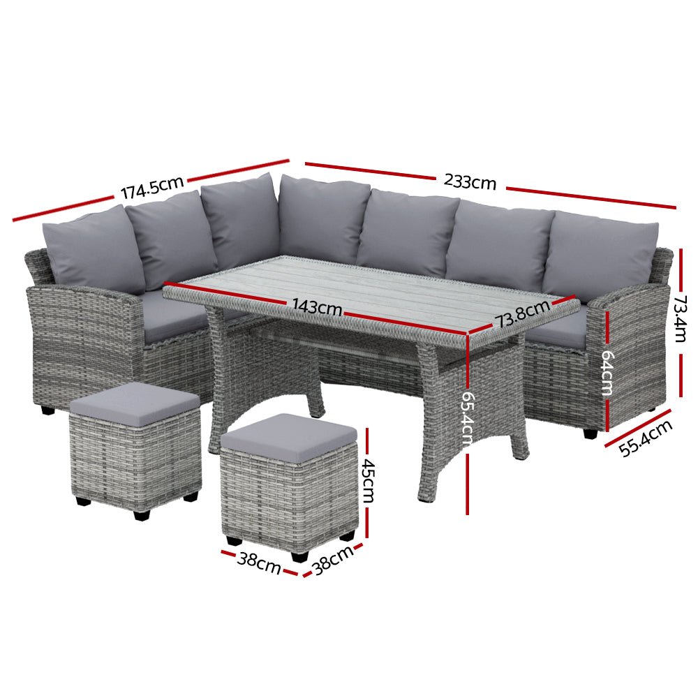 9 Seat Outdoor Wicker Lounge Dining Set - Mixed Grey - Furniture > Outdoor - Bedzy Australia