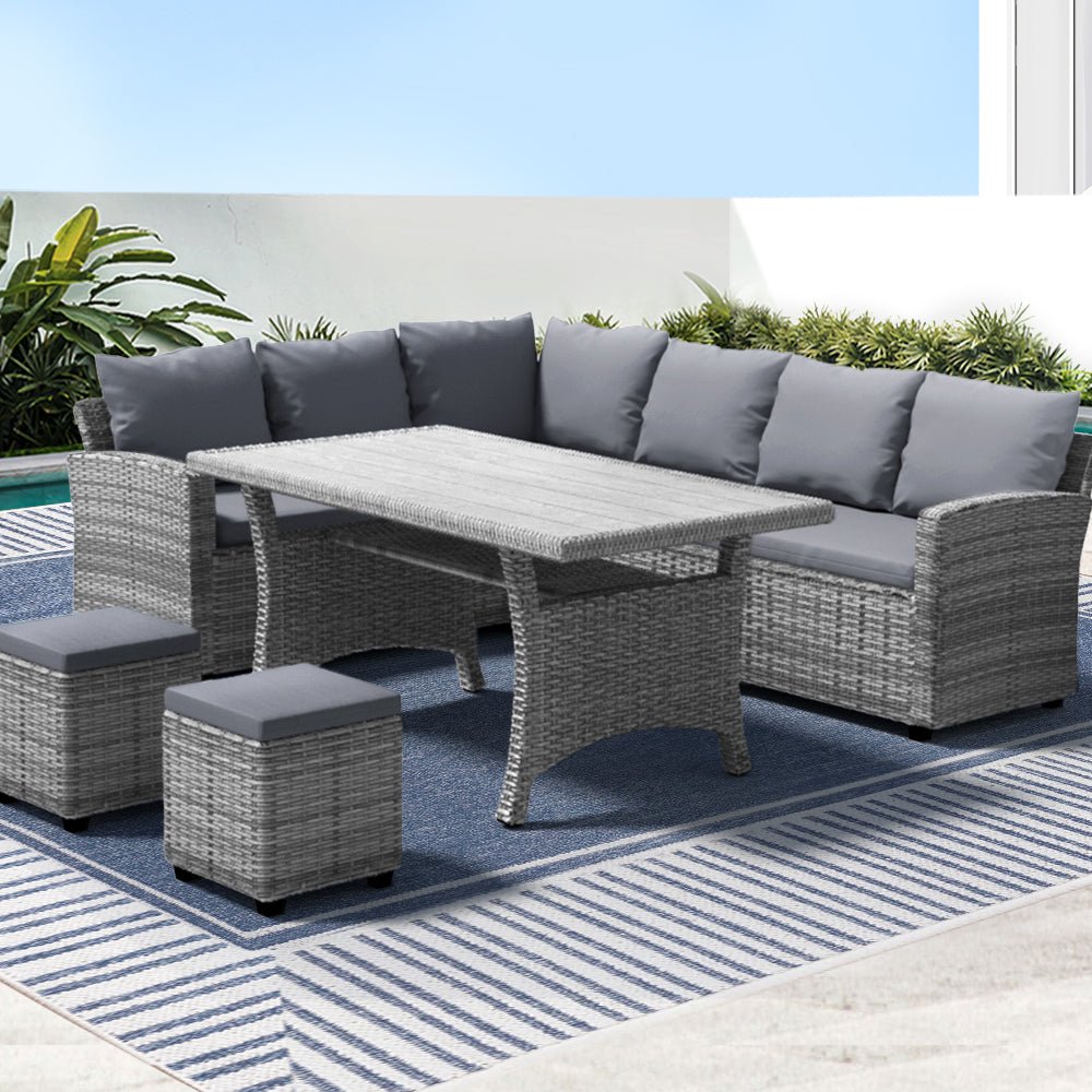 9 Seat Outdoor Wicker Lounge Dining Set - Mixed Grey - Furniture > Outdoor - Bedzy Australia