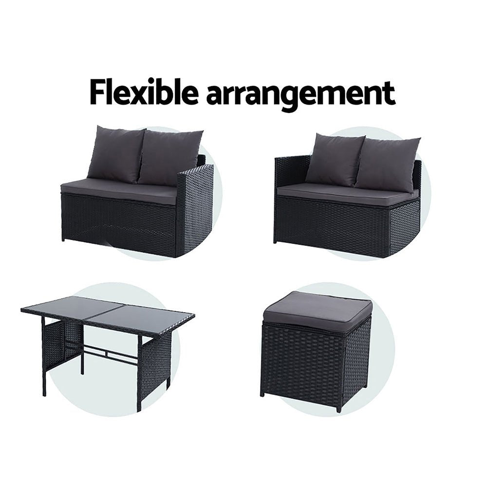 9 Seat Wicker Outdoor Lounge Setting - Black - Furniture > Outdoor - Bedzy Australia