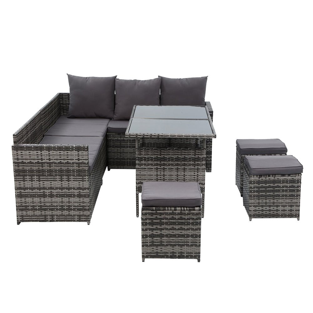 9 Seat Wicker Outdoor Lounge Setting - Mixed Grey - Furniture > Outdoor - Bedzy Australia