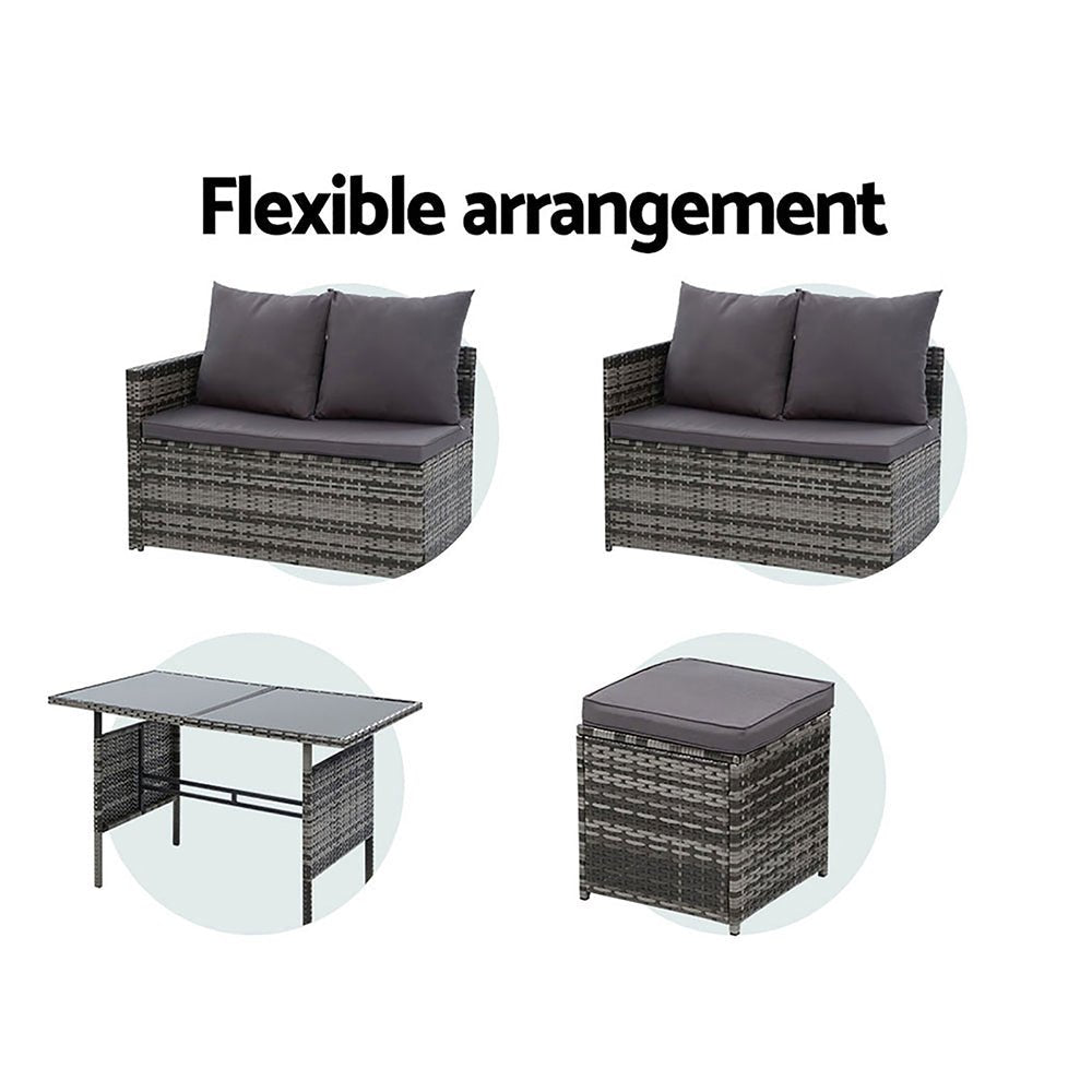 9 Seat Wicker Outdoor Lounge Setting - Mixed Grey - Furniture > Outdoor - Bedzy Australia