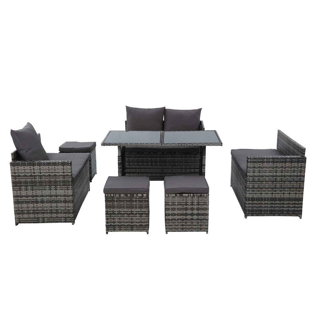 9 Seat Wicker Outdoor Lounge Setting - Mixed Grey - Furniture > Outdoor - Bedzy Australia