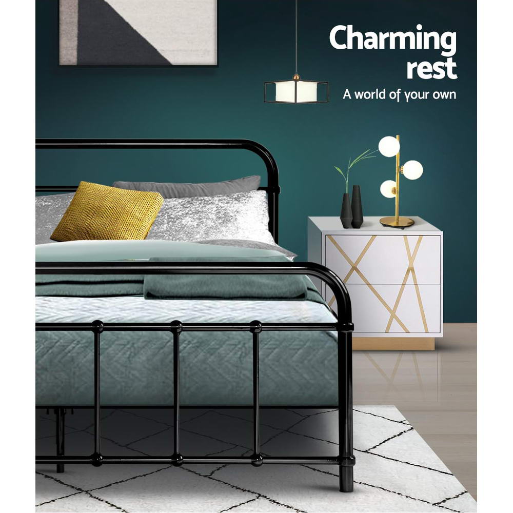 Leo Metal Double Bed Frame Black - Bedzy Australia