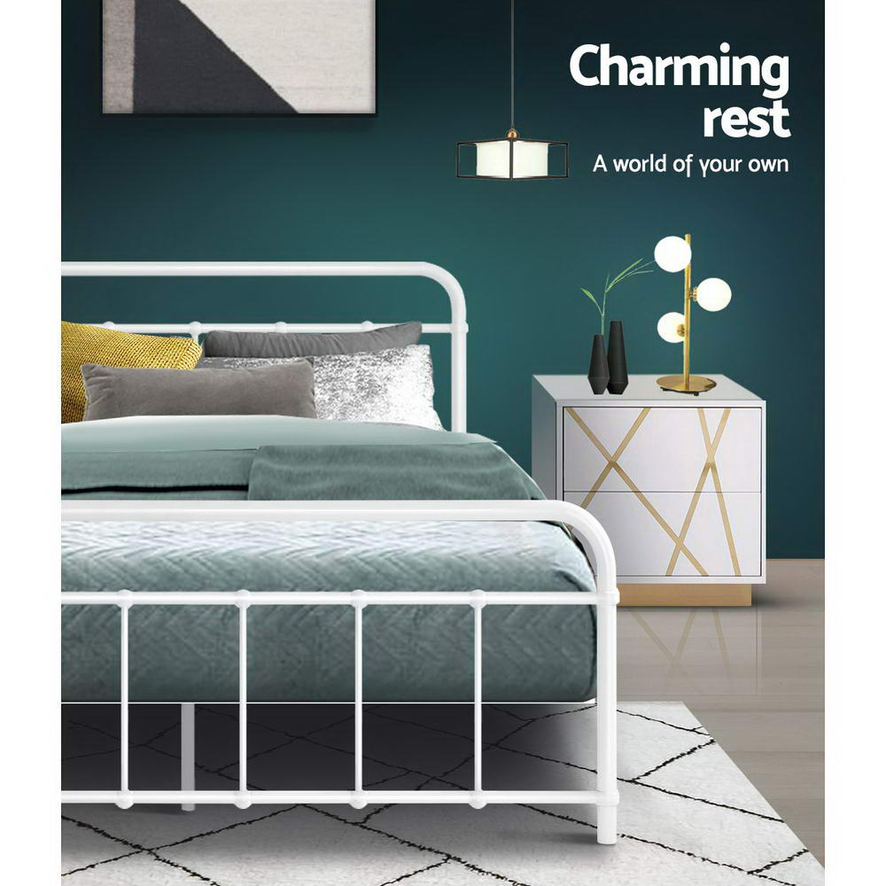 Leo Metal Double Bed Frame White - Bedzy Australia