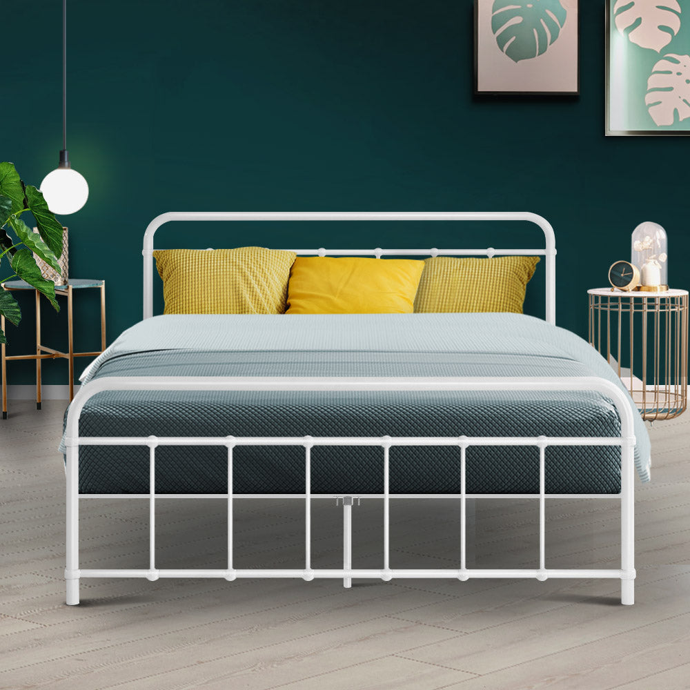 Leo Metal Double Bed Frame White - Bedzy Australia