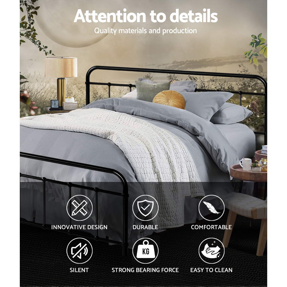 Leo Metal King Bed Frame Black - Bedzy Australia