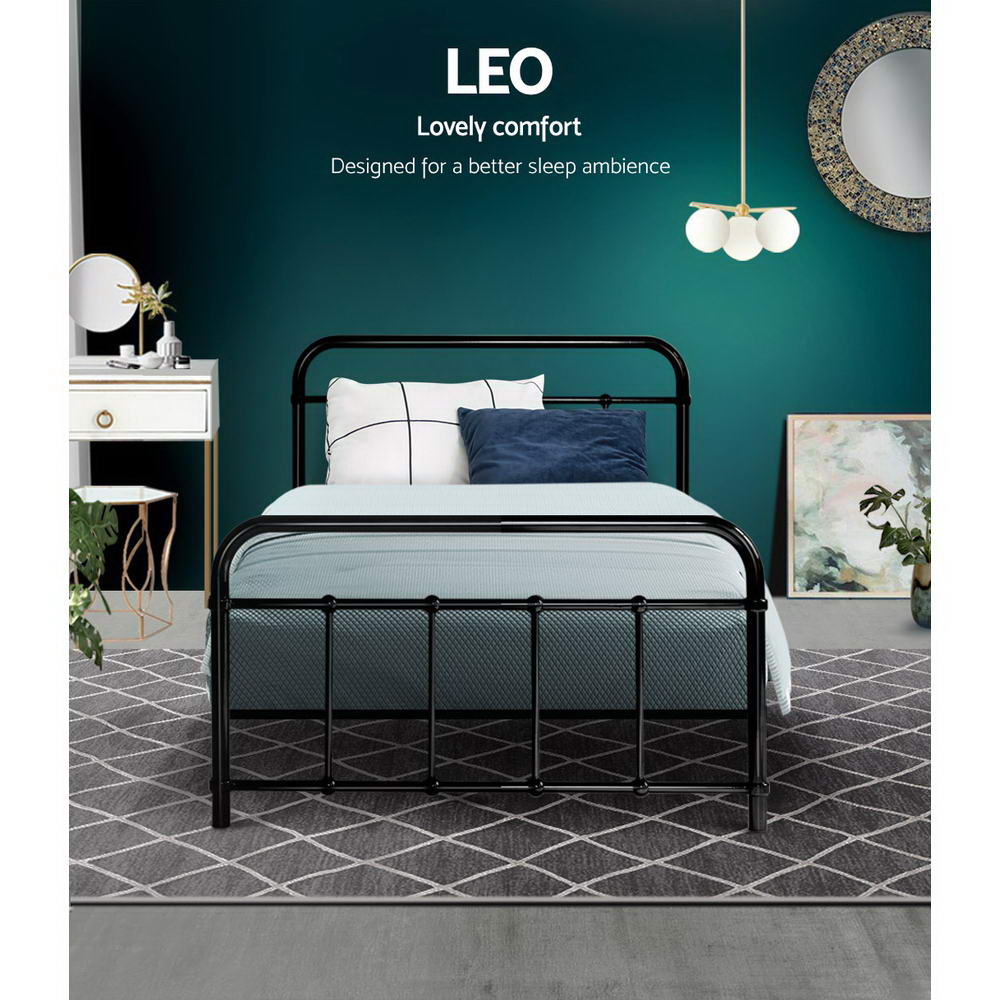 Leo Metal Single Bed Frame Black - Bedzy Australia