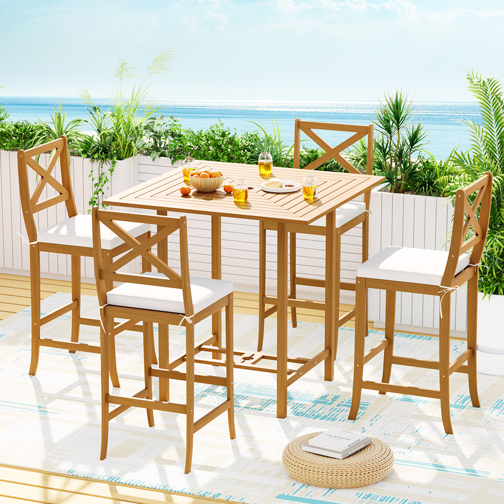 5 Piece Acacia Wood Outdoor Bar Set - Furniture > Outdoor - Bedzy Australia