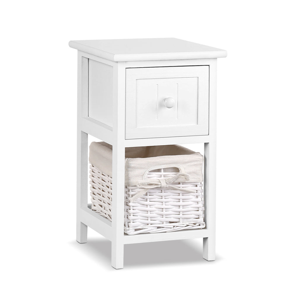 2 x White Rustic Bedside Tables (Twin Pack) - Bedzy Australia