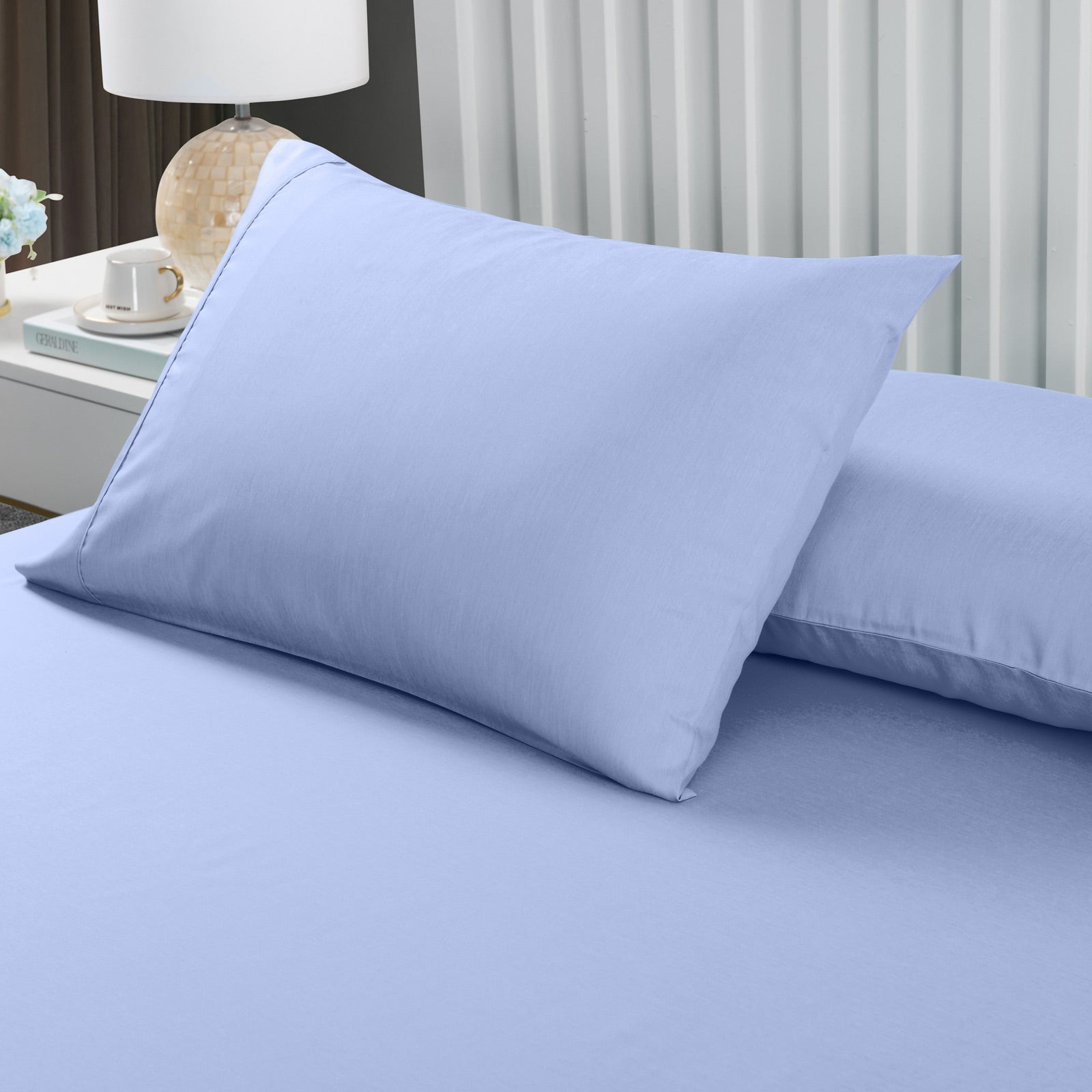 Royal Comfort 2000TC 3 Piece Fitted Sheet and Pillowcase Set Bamboo Cooling King Light Blue - Bedzy Australia